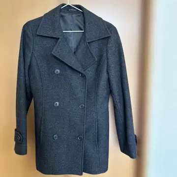 그레이 더블 브레스트 피 코트 울 혼방