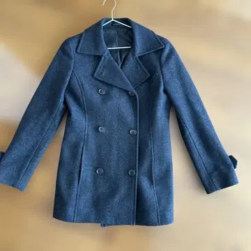 그레이 더블 브레스트 피 코트 울 혼방