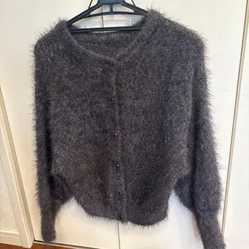 그레이 모헤어 혼방 긴팔 가디건