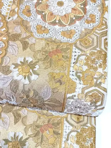 미사용품 금박 후쿠로 오비 중국 3대 자수