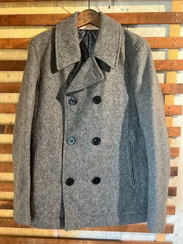 BEAMS 그레이 더블 브레스트 피 코트