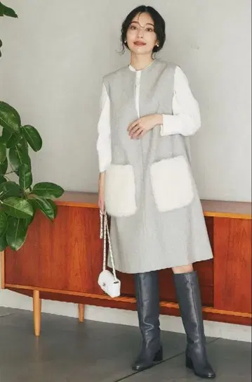 그레이 원피스 포켓 퍼 포함