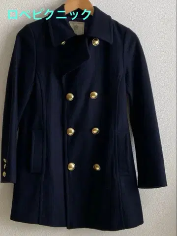 로페피크닉 네이비 더블 브레스트 피 코트