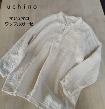 우치노 마쉬멜로우 와플 거즈 블라우스 아이보리 래글런 슬리브