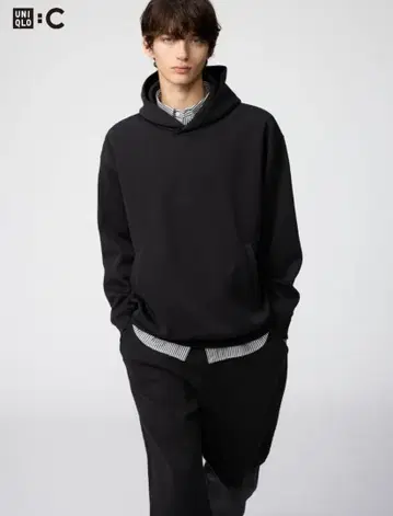 유니클로 C 맨투맨 오버사이즈 후드티 L 블랙 택 포함 미사용