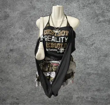 보더 y2k 해골 스터드 카모플라쥬 긴팔 롱T 페어리 그런지