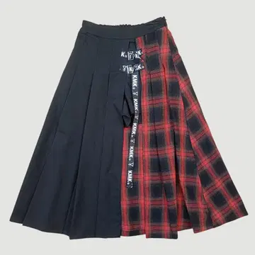 KINGLYMASK 체크 무늬 절개 플리츠 스커트