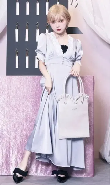 EATME 레이디 원피스 블루 레이스 롱 원피스