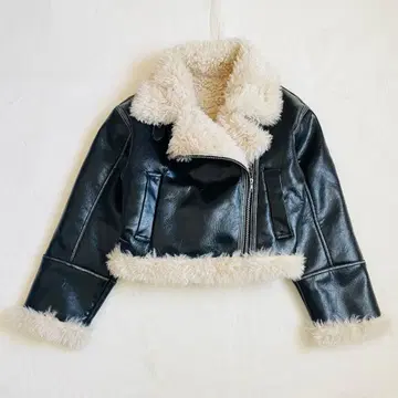 MURUA 빈티지 스타일 숏 페이크 무스탕 자켓 블랙