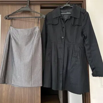 블랙 트렌치코트 M 그레이 스커트 7호 아우터 취업활동 비즈니스 블랙