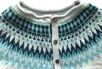 램스울 100% 노르딕 무늬 가디건