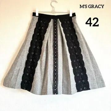 엠즈 그레이시 자수 레이스 플레어 스커트 42 블랙 그레이 무릎 기장