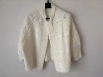 화이트 니트 가디건 펄 자켓 볼레로