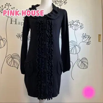 487 핑크하우스 블랙 프릴 니트 롱 가디건?