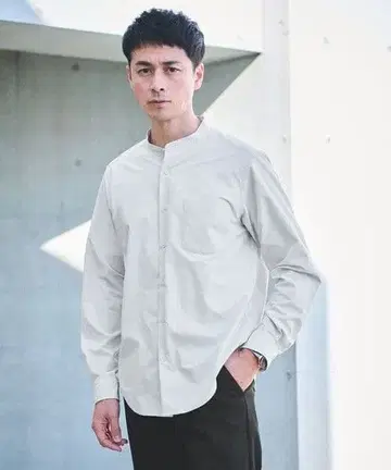 [ WEB 한정판 ] JUST fit 밴드 카라 긴팔 셔츠 -스트레치-