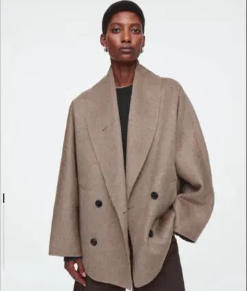 COS 더블 페이스 울 피코트 다크 베이지