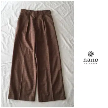 나노 유니버스 배색 체크 턱 와이드 팬츠