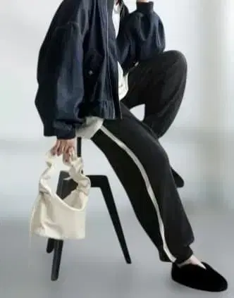 안티카 중고 사이드 라인 니트 팬츠 블랙 널널한 프론트 핀턱 밑단 리브