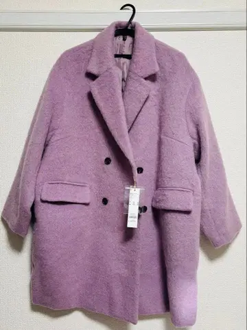 알파카 혼방 샤기 코트 퍼플