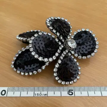 블랙 꽃 모양 브로치 스팽글 장식 약 15cm