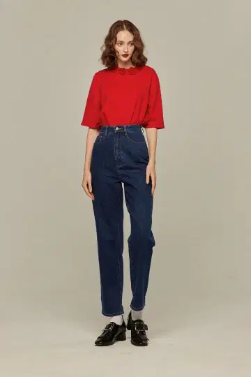 Tnewties [운석이 떨어지다] 하이웨스트 스트레이트 데님 팬츠