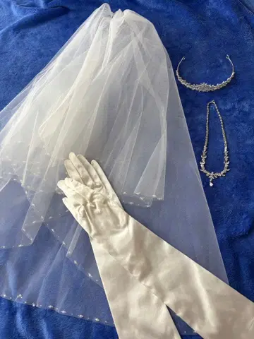 웨딩 베일 롱 그로브 티아라 목걸이 4종 세트