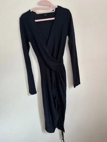 올세인츠 라메 믹스 사이드 개더 롱 기장 원피스 네이비