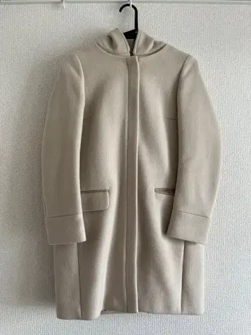 IENA 아이보리 후드 부착 미디 기장 코트 36