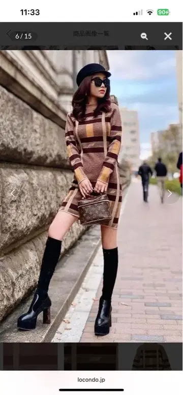 eimy istoire 니트 원피스 카멜 체크