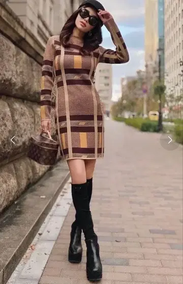 eimy istoire 니트 원피스 카멜 체크