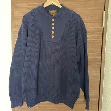 90s Eddie Bauer 블랙 택 하프 버튼 헨리넥 네이비