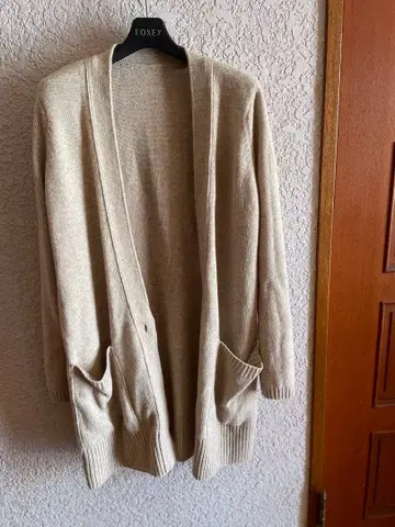 foxey 베이지 니트 롱 가디건 포켓 부착