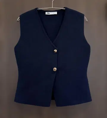 ZARA 자라 골드 버튼 니트 베스트 네이비 L