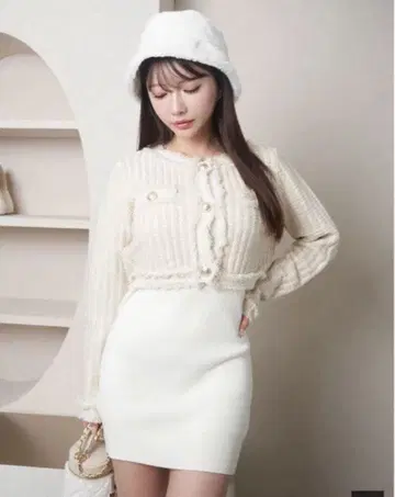 LIP SERVICE 프린지 트위드 앙상블 니트 원피스