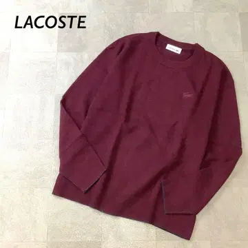LACOSTE 동일 컬러 자수 라운드넥 니트 긴팔 보르도
