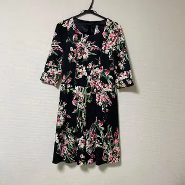 플라워 프린트 7부 소매 원피스 M 사이즈