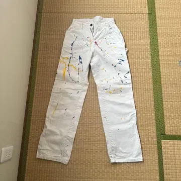 디키즈 화이트 데님 팬츠 페인트 가공