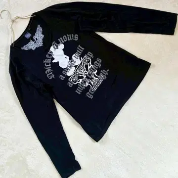 디즈니 미키마우스 로고 프린트 롱 T 블랙 L 사이즈 여성용