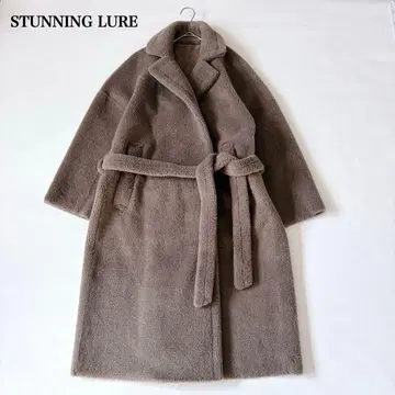 미사용급 스터링 루어 테디베어 보아 벨티드 코트 브라운 0