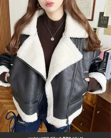 moment + 페이크 레더 x 보아 페이크 무스탕 라이더 자켓 블루종