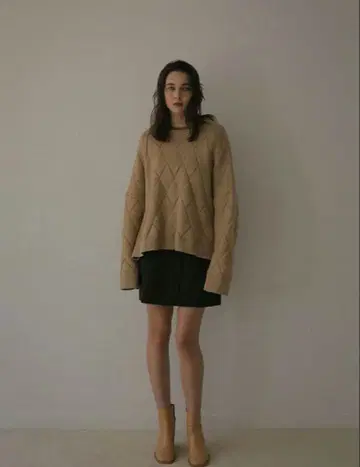 etretokyo 크로스 패턴 박시 니트 풀오버 BEG