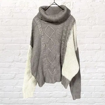 11804 엑시즈팜 워셔블 터틀 니트 케이블 짜임 M 그레이 구제 의류