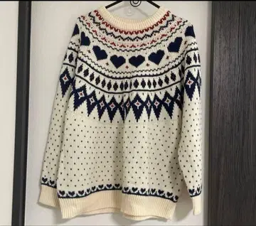 ZOZO town 아이보리 하트 무늬 긴팔 니트 스웨터
