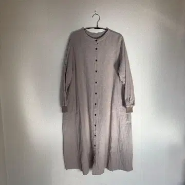 그레이지 린넨 혼방 버튼 롱 원피스