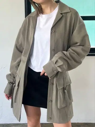 EMODA W 포켓 오픈 카라 원피스