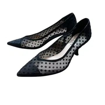 ZARA 도트 튤 스틸레토 펌프스 38 블랙
