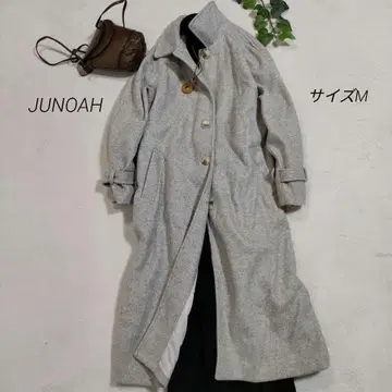 JUNOAH 그레이 롱 코트 허리 벨트 포함