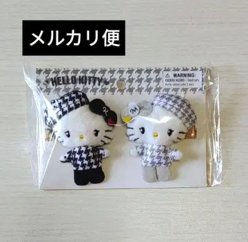 산리오 키티 흑백 걸리시 쌍둥이 코디 헤어 클립 미미 하운드투스 패턴