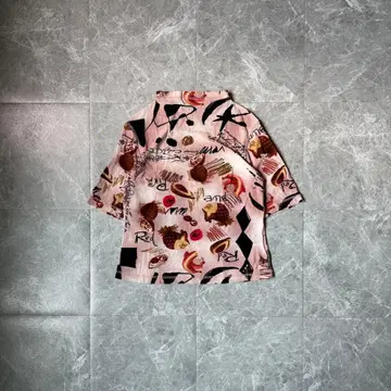 핑크 올 패턴 셔츠 반팔 아트 패턴 그래픽 프린트