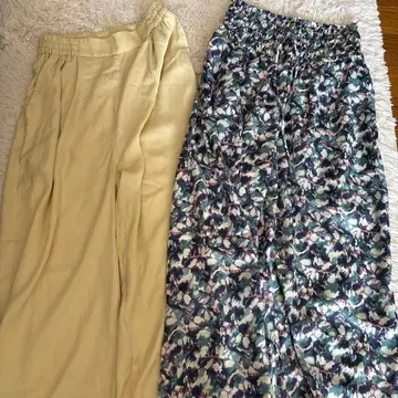 꽃무늬 실크 터치 캐주얼 팬츠 (레이스 포함) 2세트